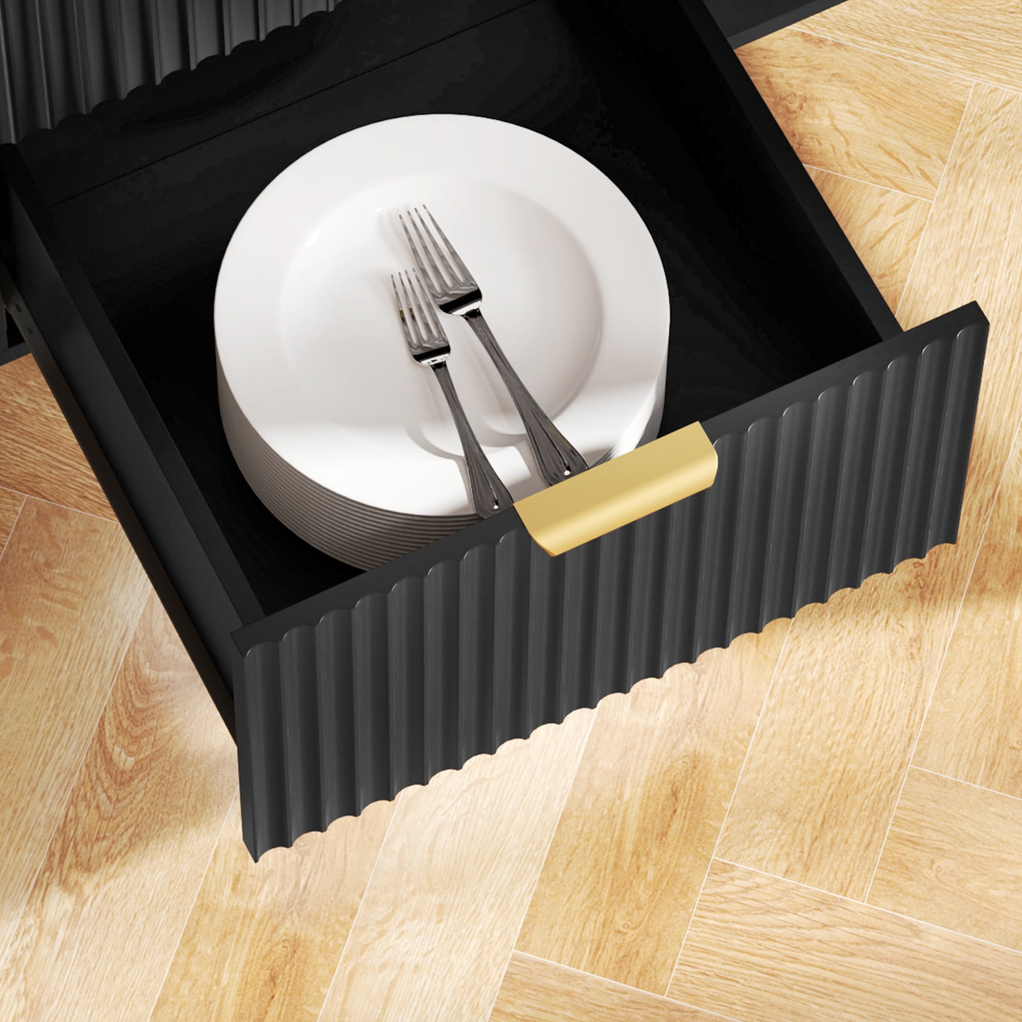 Kozy 2-Door Sideboard with 3 Drawers and Adjustable Shelves - Black