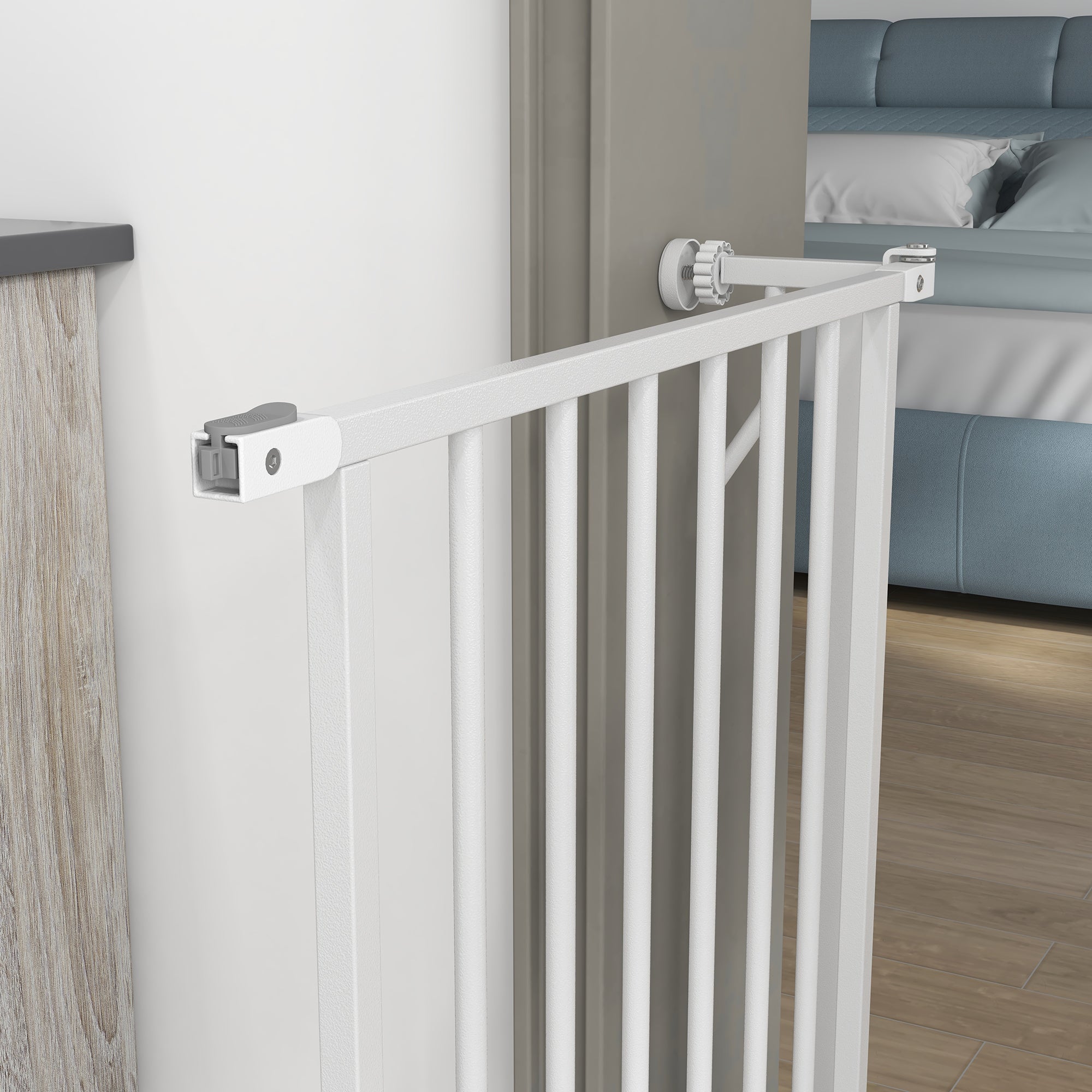 PawHut Extra Wide Dog Safety Gate, with Door Pressure, for Doorways, Hallways, Staircases - White | Aosom UK