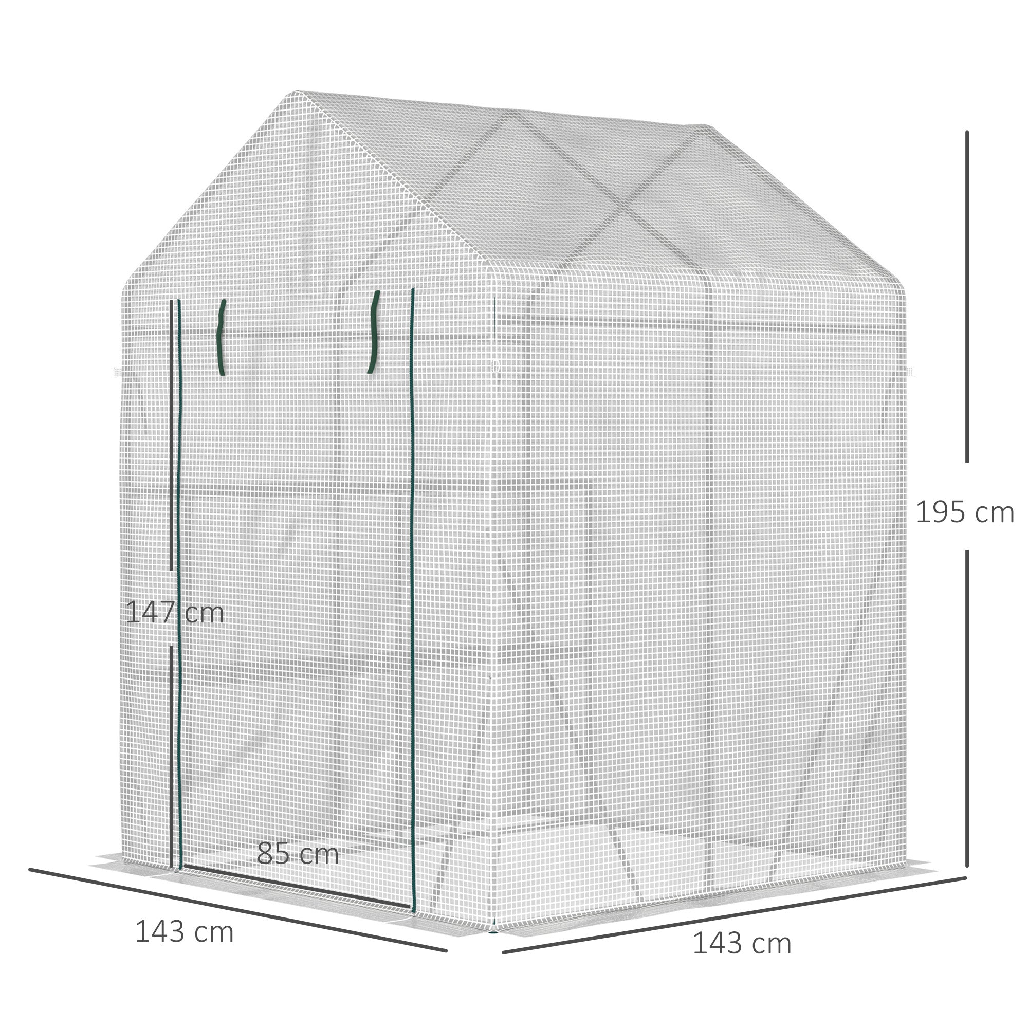 Kozy Walk In Greenhouse with 2 Tier Shelf, Portable Gardening Plant Grow House Tomato Greenhouse with Roll up Zip Panel Door, Reinforced PE Cover, 143 x 143 x 195cm, Green