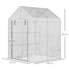 Kozy Walk In Greenhouse with 2 Tier Shelf, Portable Gardening Plant Grow House Tomato Greenhouse with Roll up Zip Panel Door, Reinforced PE Cover, 143 x 143 x 195cm, Green