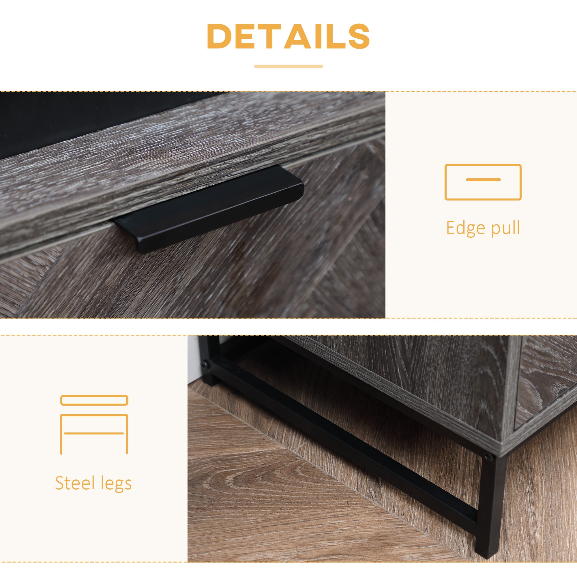 Kozy Bedside Table with Drawer and Shelf, Side End Table with Steel Legs for Living Room, Bedroom, Dark Grey