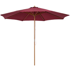 Kozy 3(m) Garden Parasol, Pulley Operated Patio Umbrella, Wooden Table Market Umbrella with Rope Pulley Mechanism and 8 Ribs, Wine Red