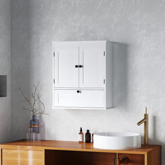 Kozy - Bathroom Wall Cabinet with Adjustable Shelf and Recessed Doors, White