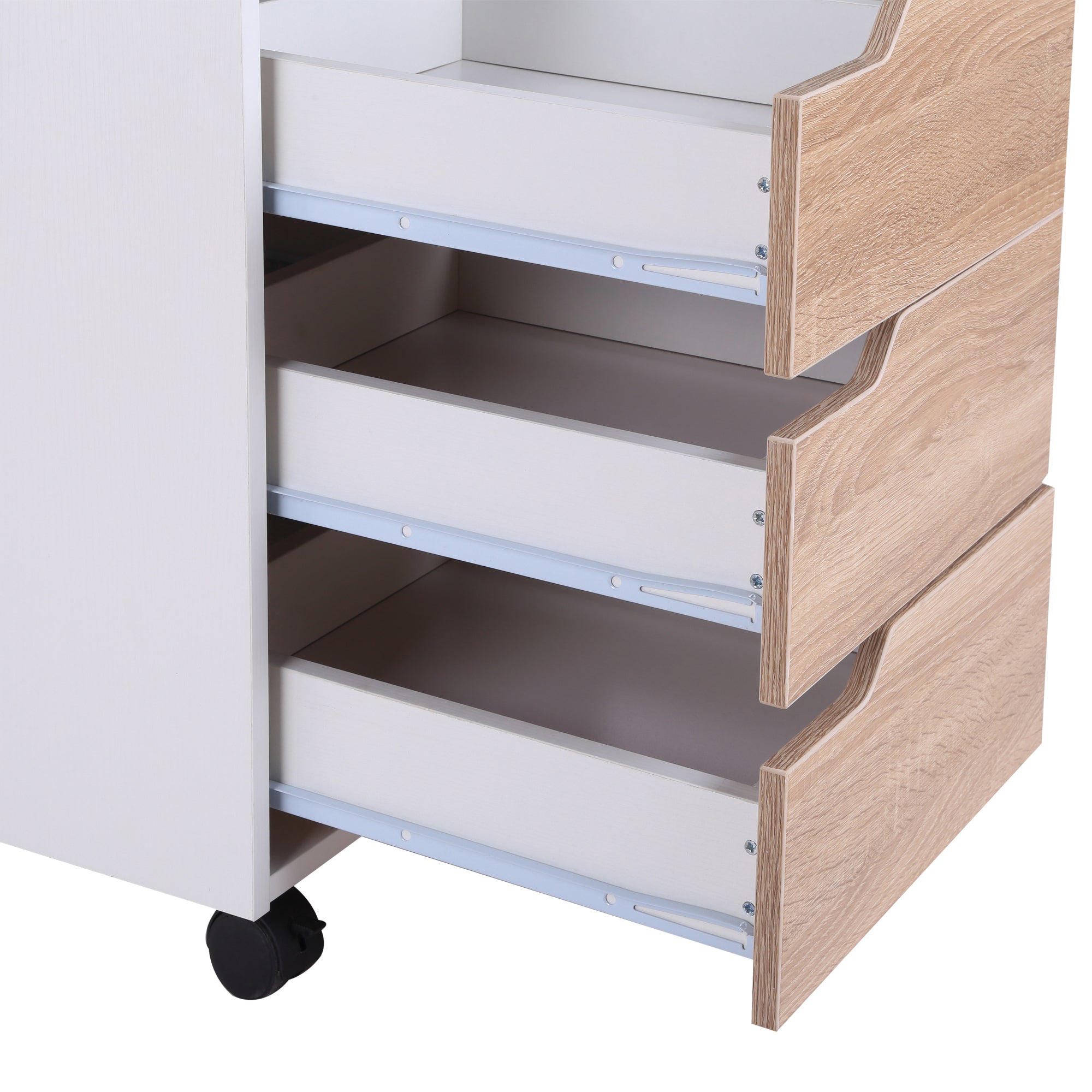 HOMCOM MDF Mobile File Cabinet pedestal with 3 Drawers Lockable Casters Oak and White