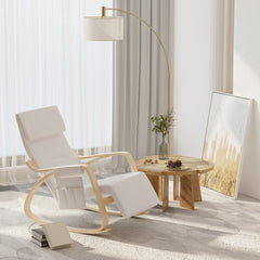 HOMCOM Rocking Lounge Chair Recliner Relaxation Lounging Relaxing Seat with Adjustable Footrest, Side Pocket and Pillow, Cream White | Aosom UK