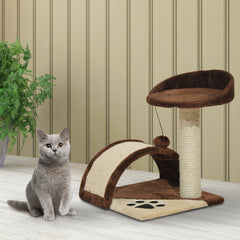 PawHut Cat Scratching Post, Indoor Activity Centre, Kitten Climber with Scratcher, Hanging Ball, Brown