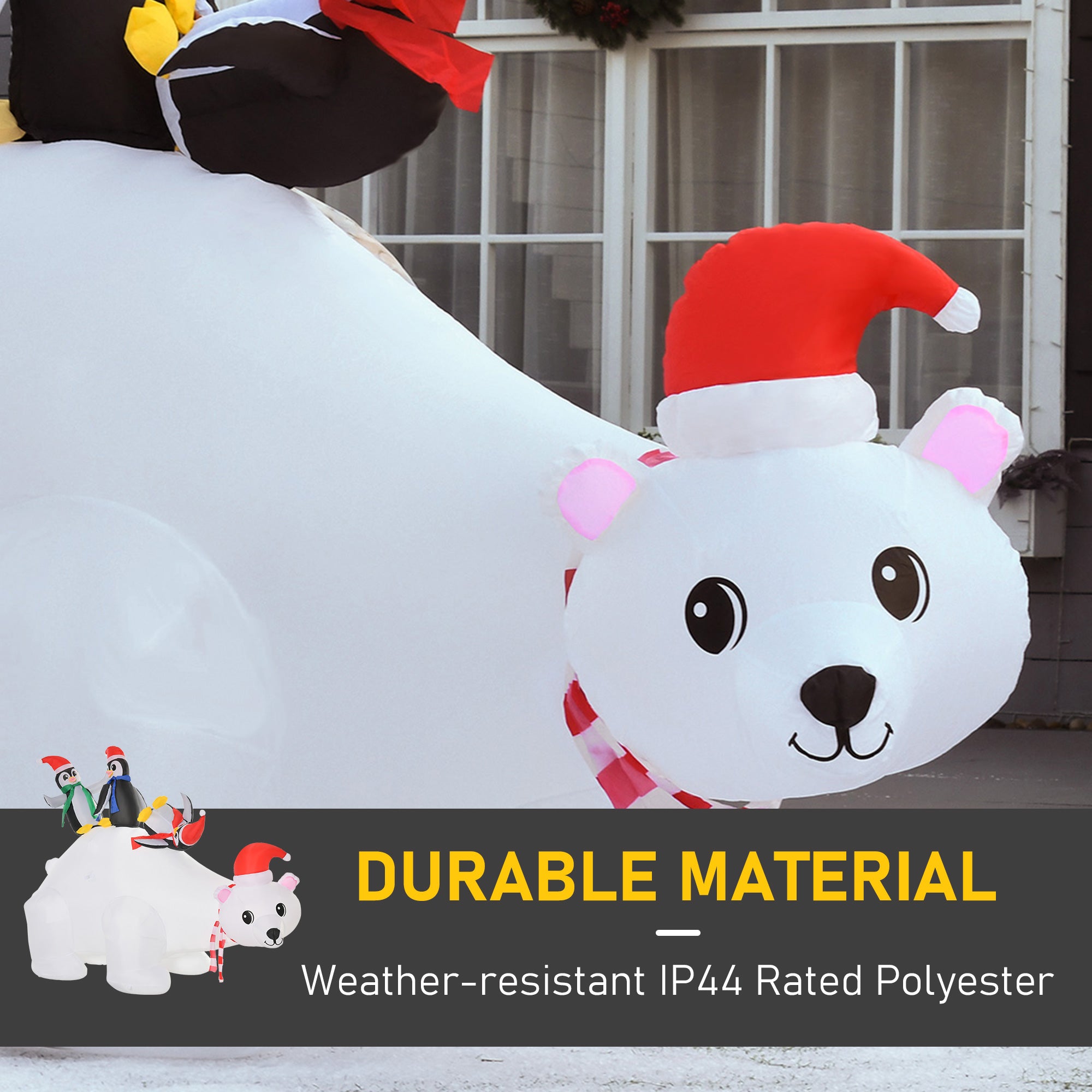 Kozy 5ft Outdoor Christmas Inflatable with LED Light, Lighted Blow up Polar Bear with Three Penguins, Giant Yard Party Decoration for Home Garden Lawn Party Prop
