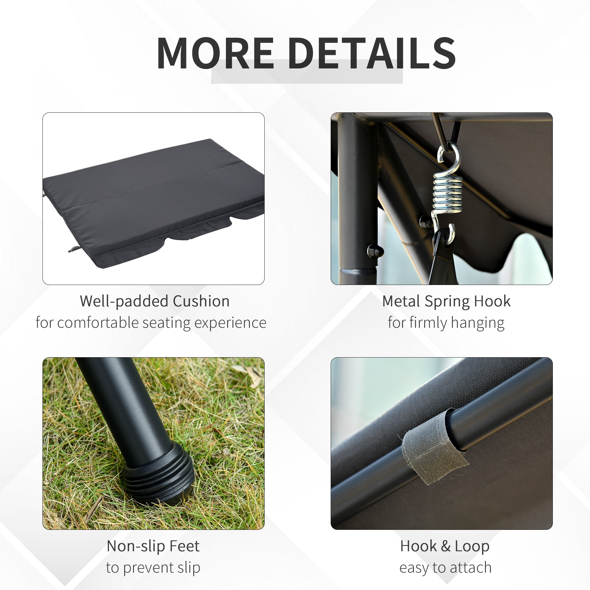 Kozy Outdoor 2-in-1 Swing Chair Lounger 3 Seater Garden Swing Seat Bed Convertible Tilt Canopy W/ Cushion, Dark Grey