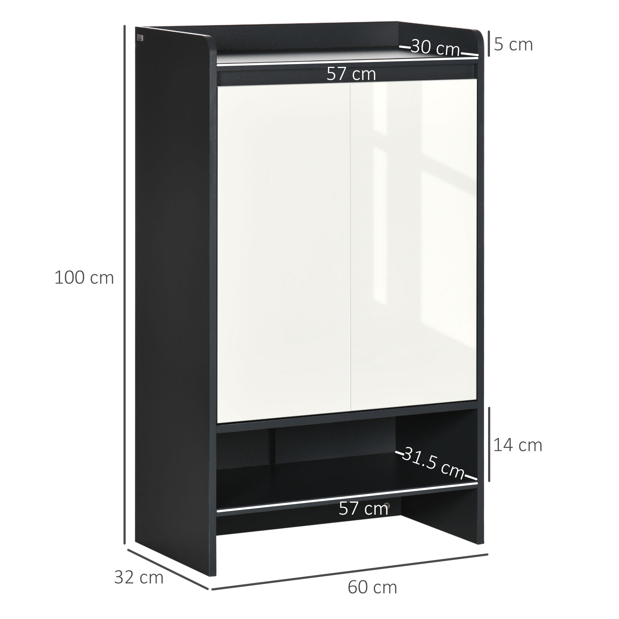 Kozy High Gloss Shoe Cabinet with White Doors and Open Shelves, Hallway Shoe Cupboard Storage Organiser for 15 Pairs of Shoes, Grey