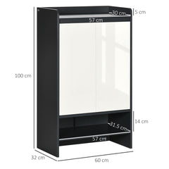 Kozy High Gloss Shoe Cabinet with White Doors and Open Shelves, Hallway Shoe Cupboard Storage Organiser for 15 Pairs of Shoes, Grey