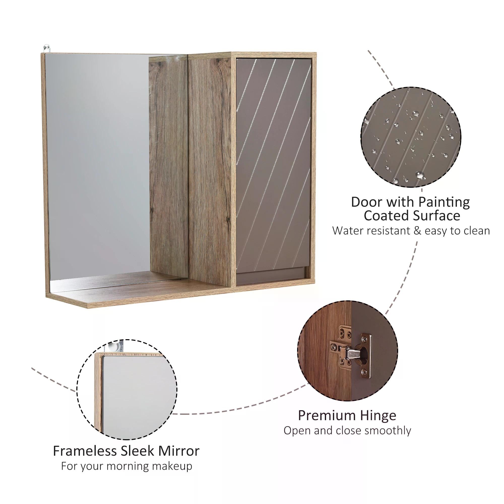 HOMCOM Wall Mounted Bathroom Cabinet, MDF Construction with Mirror, Space