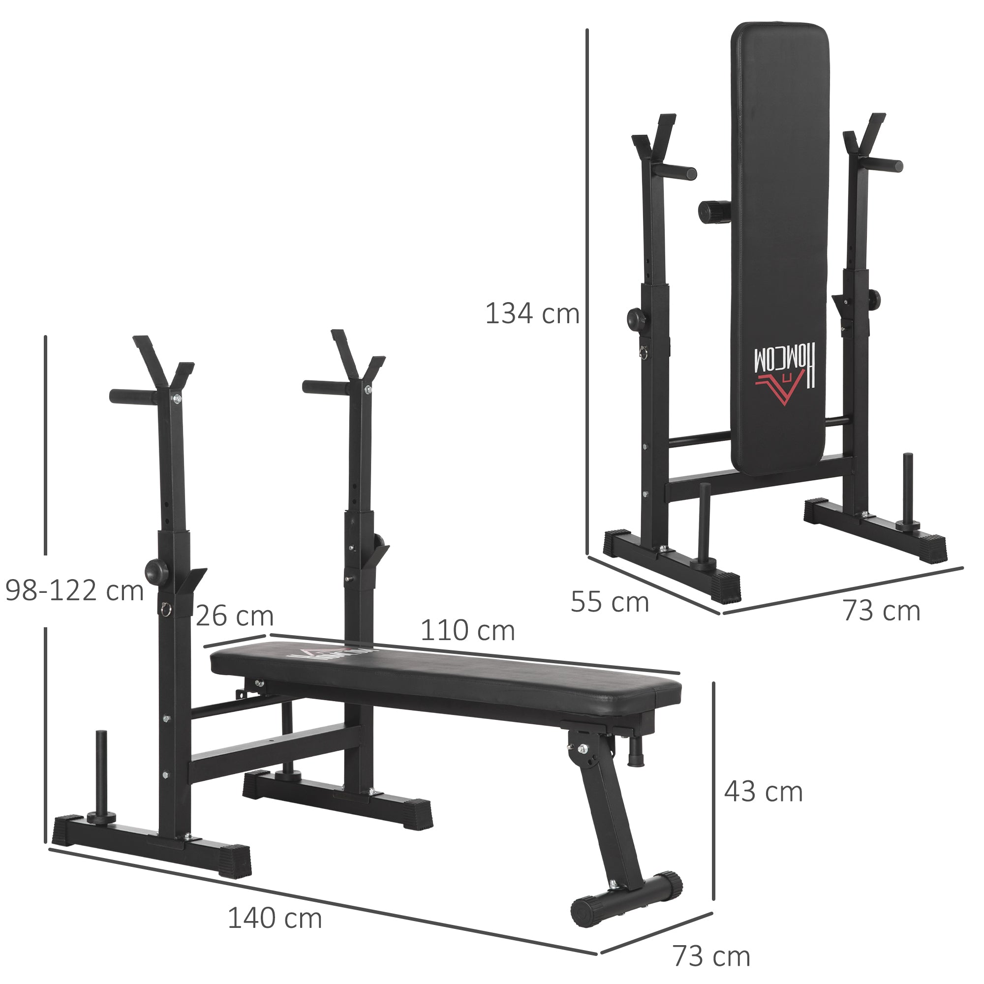 Kozy Adjustable Weight Bench, Foldable Bench, with Barbell Rack, Black