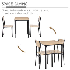 HOMCOM 3 Pieces Compact Dining Table 2 Chairs Set Wooden Metal Legs Bistro cafe Kitchen Breakfast Bar Home Furniture