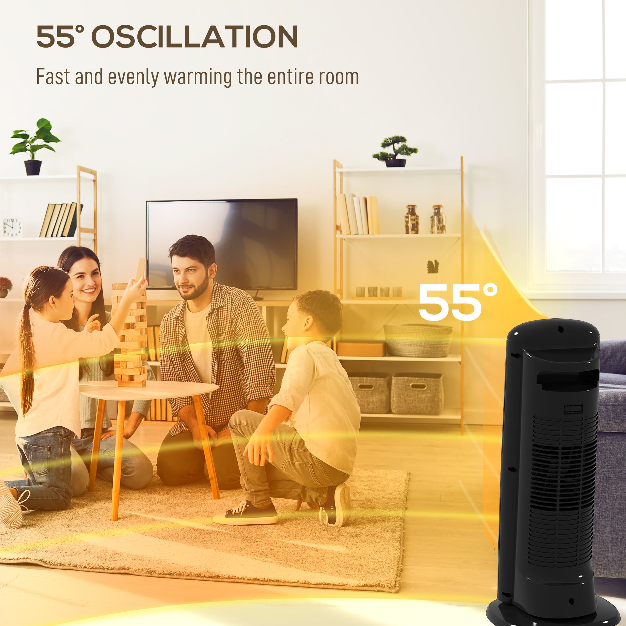 Kozy Ceramic Space Heater, 2000W Fan Electric Heater with 4 Modes, Adjustable Thermostat, 55° Oscillation, Tip-Over and Overheat Protection for Bedroom, Home Office, Black