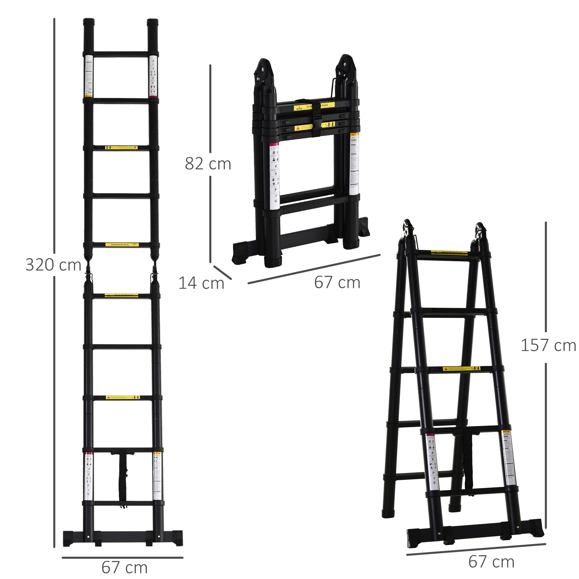 Kozy 3.2m/10.5ft Telescopic Ladder, Extendable Aluminium Ladder with Anti-slip Pedals, Multi-purpose Portable Foldable 10 Step Ladder, 150kg Capacity, EN131, Black