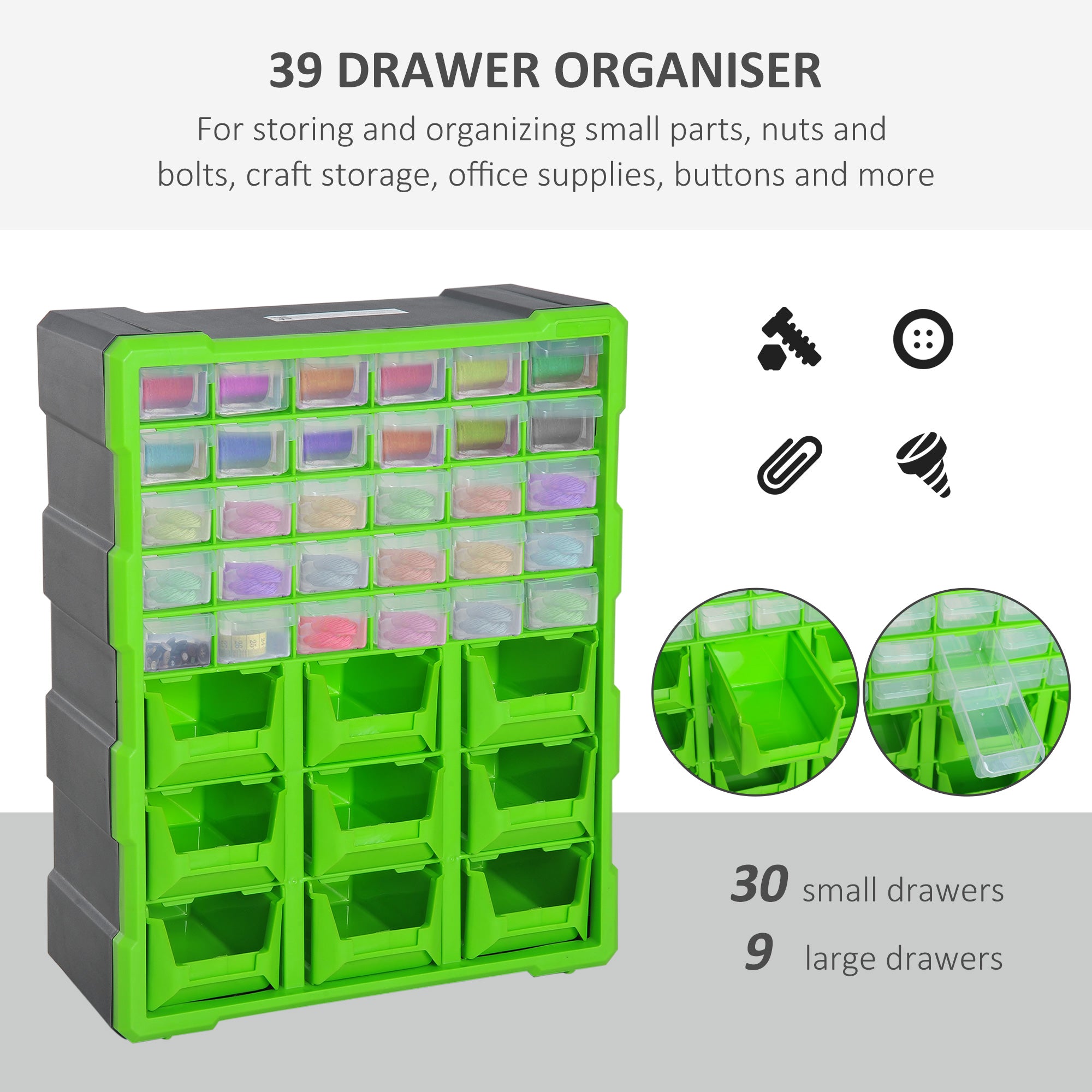 Kozy Plastic 39 Drawer Parts Organiser Wall Mount Storage Cabinet Garage Small Nuts Bolts Tool Clear