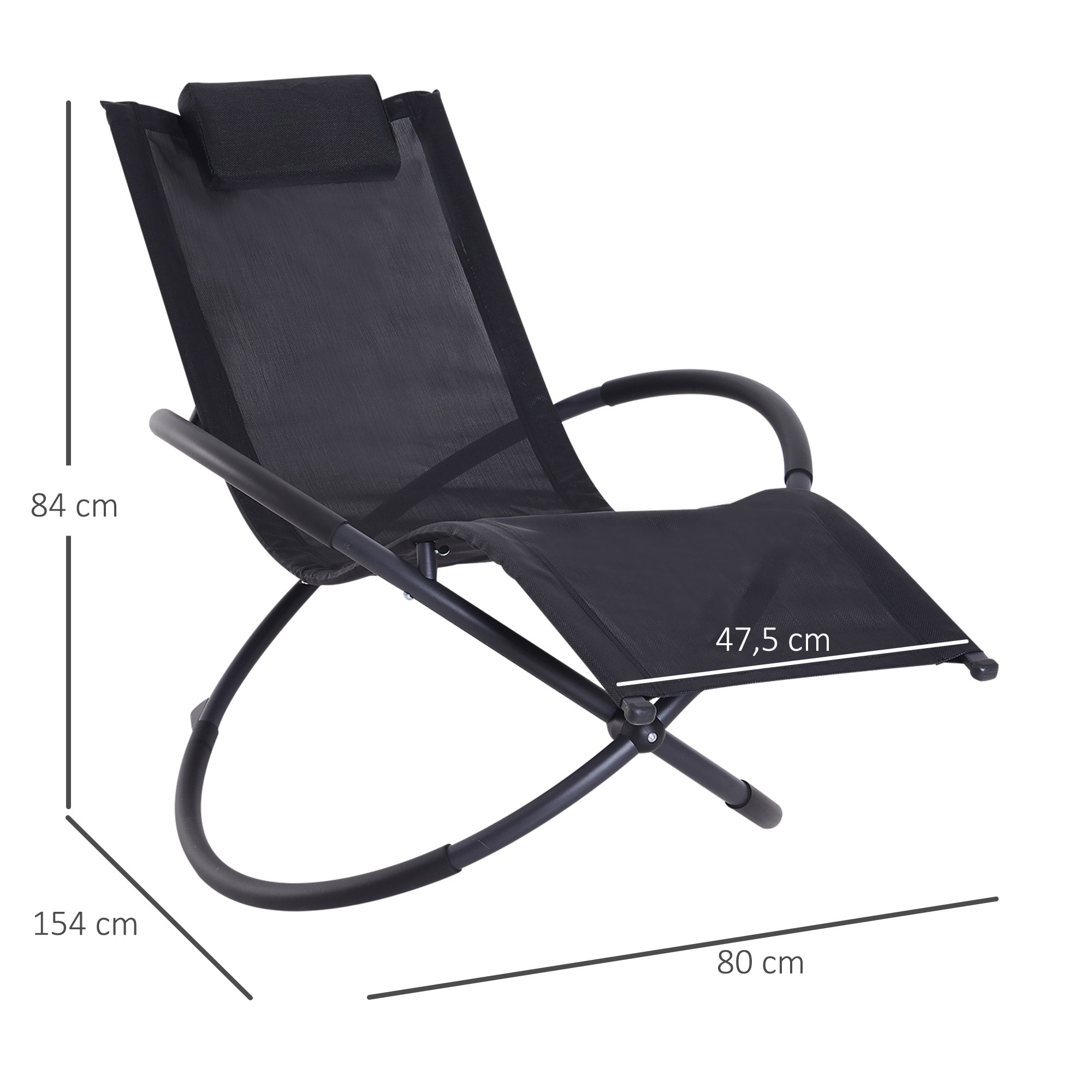 Outsunny Orbital Lounger, Zero Gravity Patio Chaise, Foldable Rocking Chair with Pillow, Black.