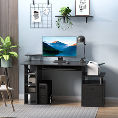 HOMCOM Computer Desk PC Workstation with Drawer Shelves CPU Storage Rack Home Office Furniture (BLACK) | Aosom UK