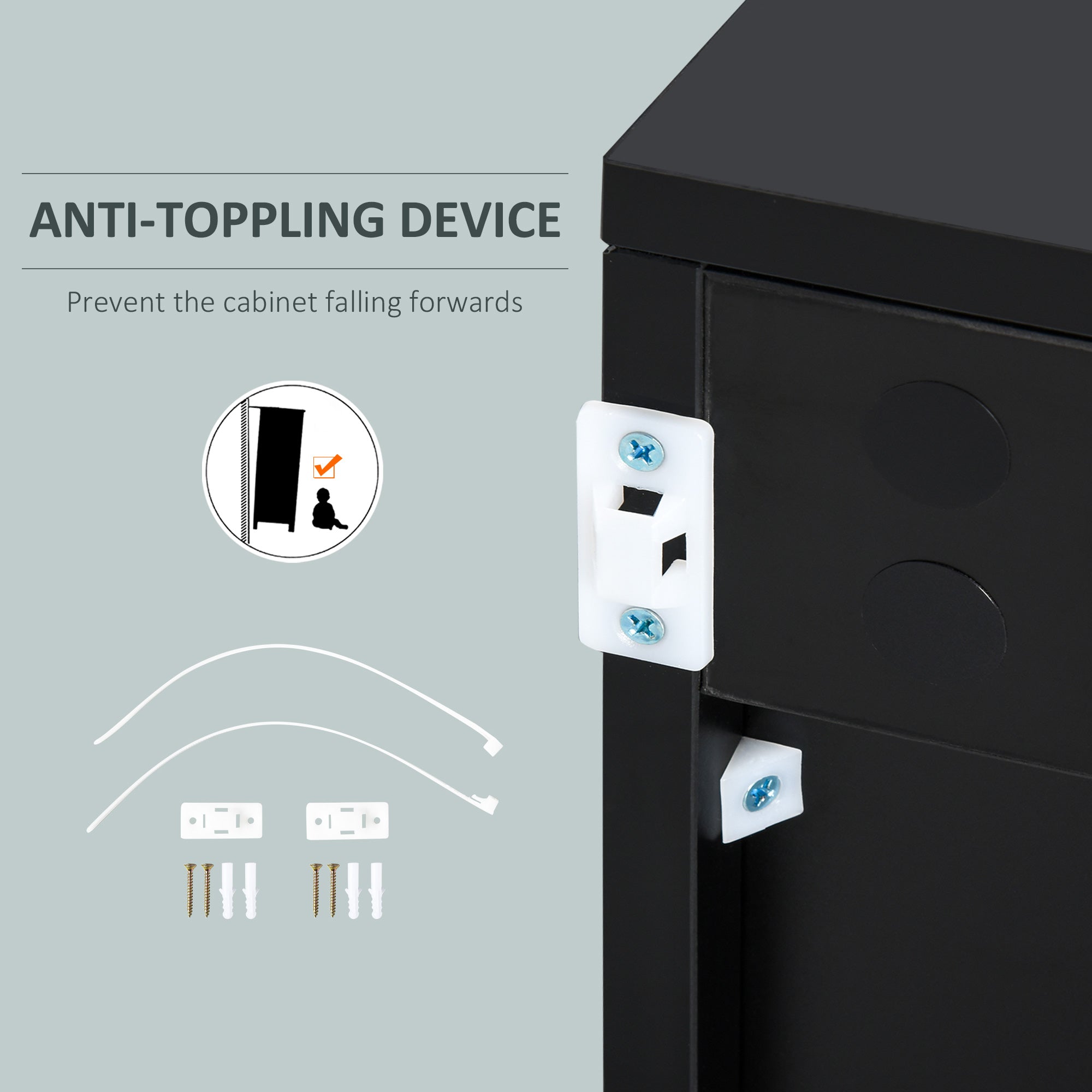 Kozy High Gloss Frame Sideboard, Push-Open Design with 2 Drawer for Living Room, Bedroom, 74H x 79W x 36Dcm, Light Grey and Black