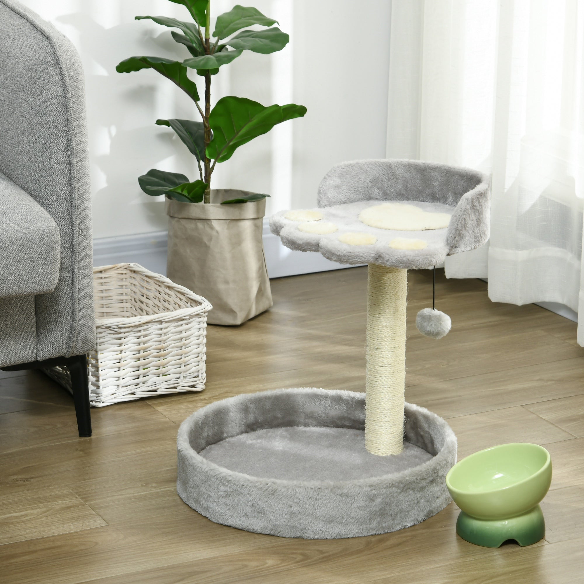 PawHut 44cm Cat Tower with Sisal Cat Scratching Post, Cat Claw Shape, Light Grey | Aosom UK
