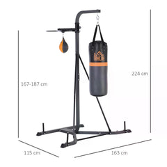 HOMCOM Freestanding Duo Punch Training Punchbag Sandbag  Adjustable Height Home Agility Training Steel Frame