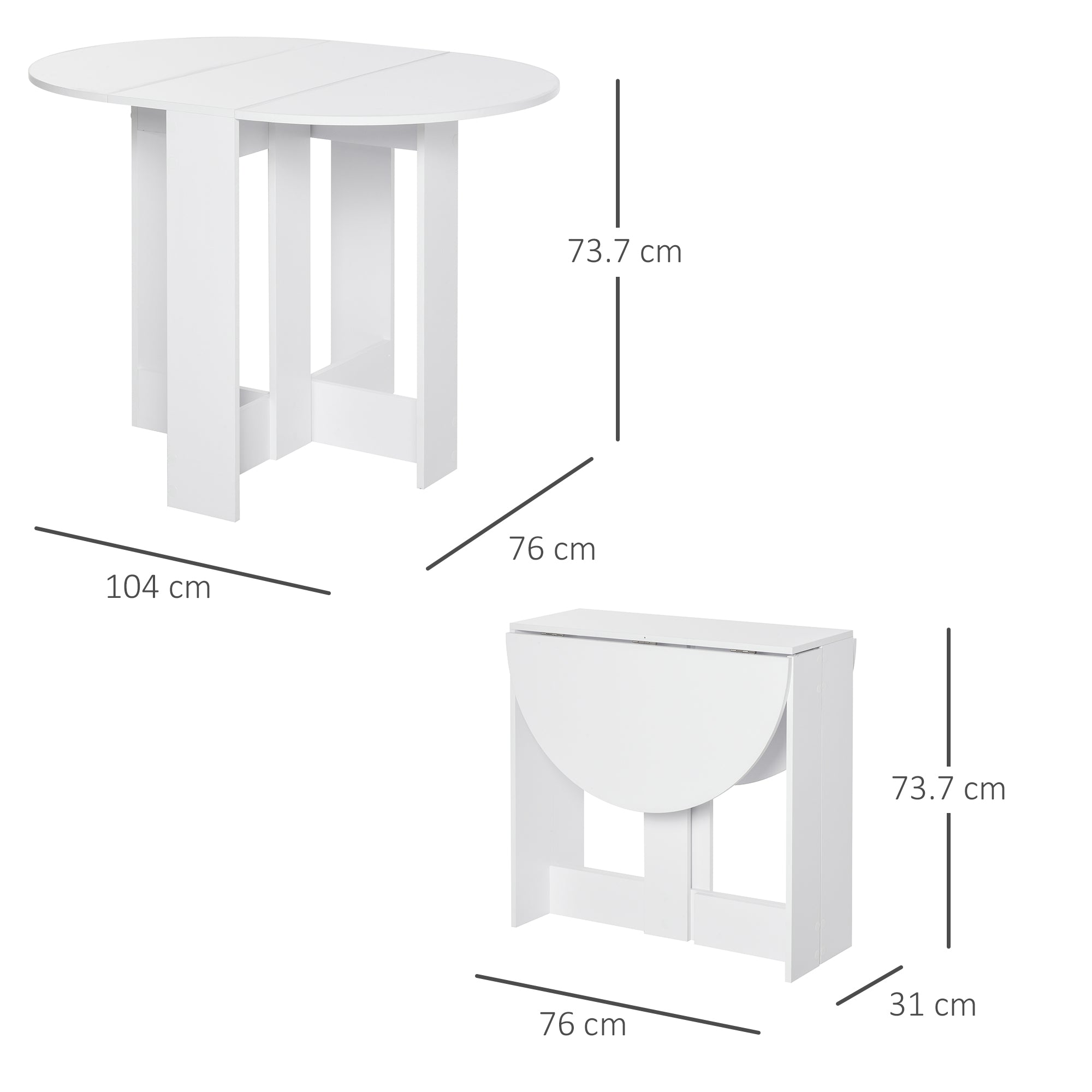Kozy Space-saving Drop Leaf Table, Folding Dining Table for Small Space, Kitchen, Dining Room, White