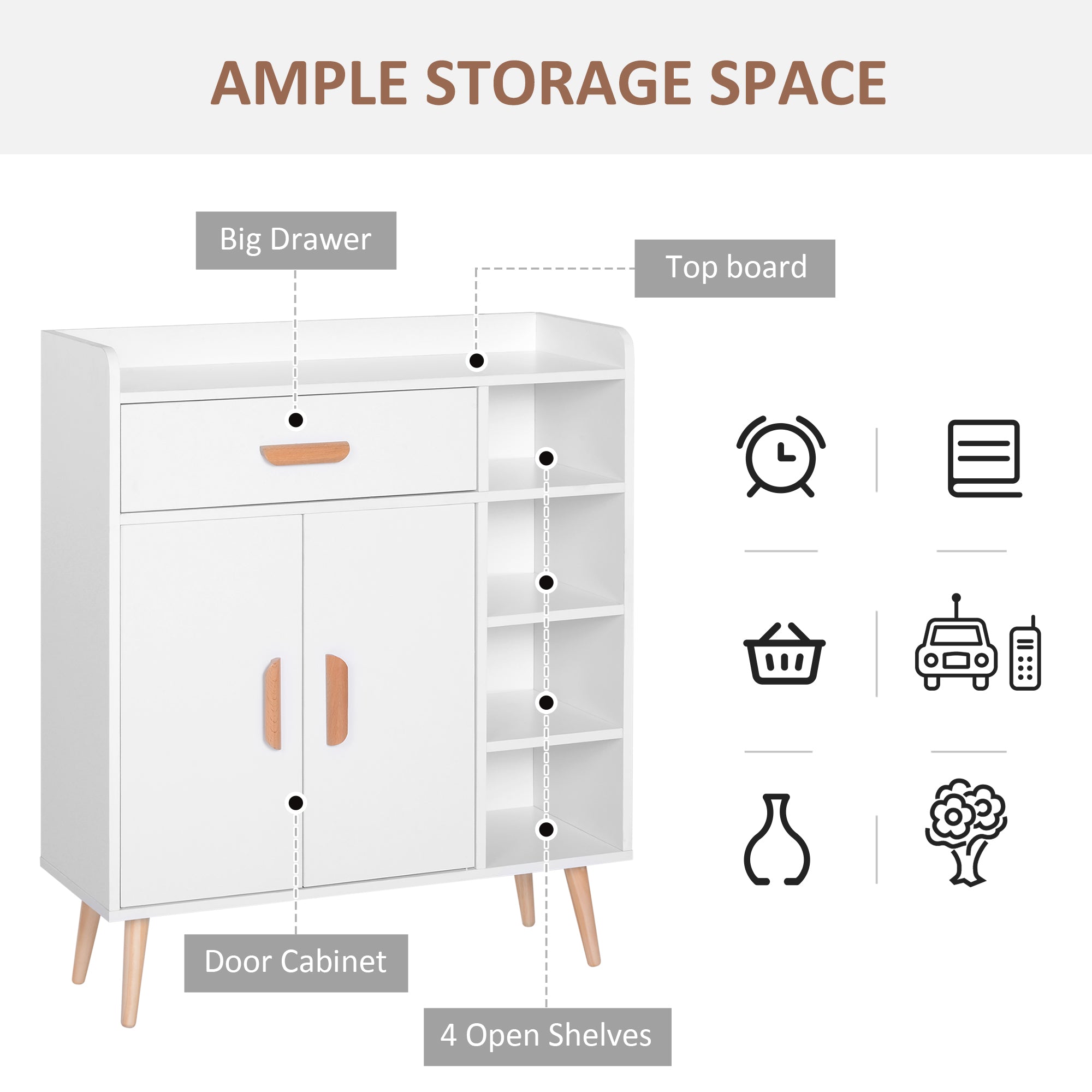 HOMCOM Sideboard, Floor Cupboard with Storage Drawer, for Hallway, Kitchen, Bedroom, Living Room, White