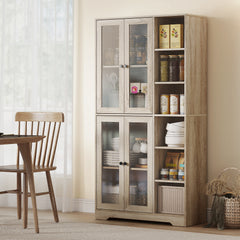 Kozy Multi-Storage Kitchen Cabinet, with Glass Doors - Grey Wood-Effect