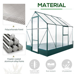Kozy 6x8 FT Polycarbonate Greenhouse with Base and Raised Bed, Walk-in Greenhouse with Aluminium Frame, Temperature Controlled Window, Foundation for Plants, Flowers, Vegetable