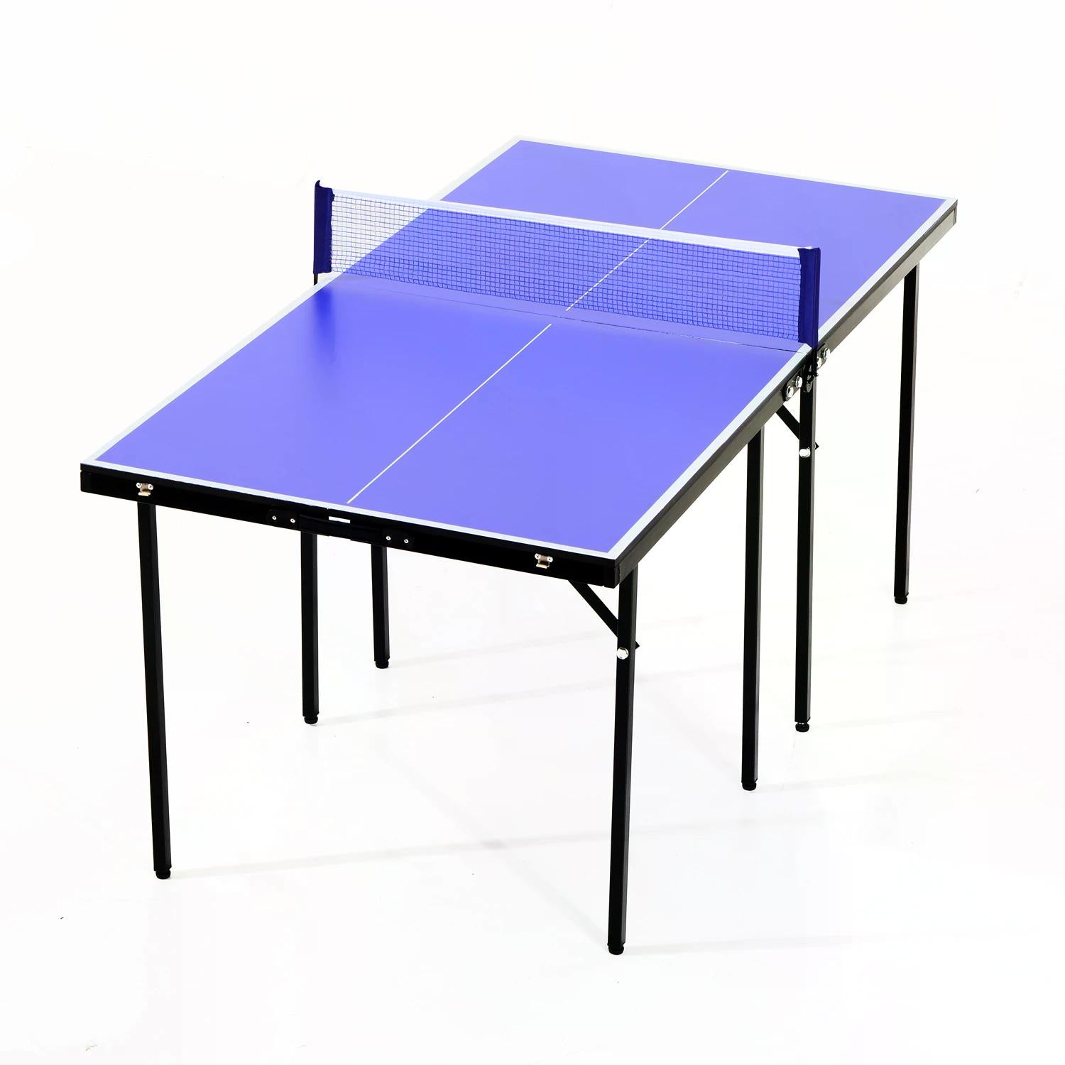 HOMCOM Folding Mini Compact Table Tennis Top Ping Pong Table Set Professional Net Games Sports Training Play Blue