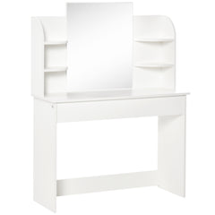 Kozy Modern Dressing Table Writing Desk W/ Mirror, Big Drawers, 2-Tier Open Shelf For Home Bedroom White