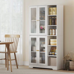 Kozy Multi-Storage Kitchen Cabinet, with Glass Doors - Grey Wood-Effect