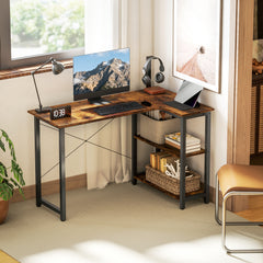 Kozy - L Shaped Desk, Corner Computer Desk with Bookshelf for Home Office, Study Room, Workstation, 120 x 73.2 x 75cm, Rustic Brown