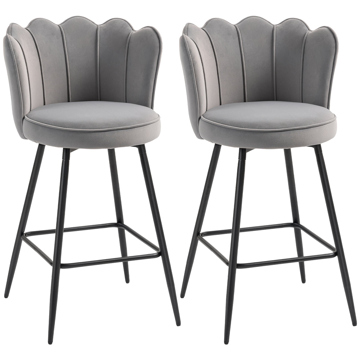 Kozy - Set of Two Velvet-Feel Lotus Bar Stools - Grey