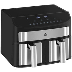 HOMCOM Dual Zone Air Fryer, 10-in-1 8L with Sync Cook & Sync Finish, 60-Minute Timer for Oil Free & Low Fat Cooking, 2400W | Aosom UK