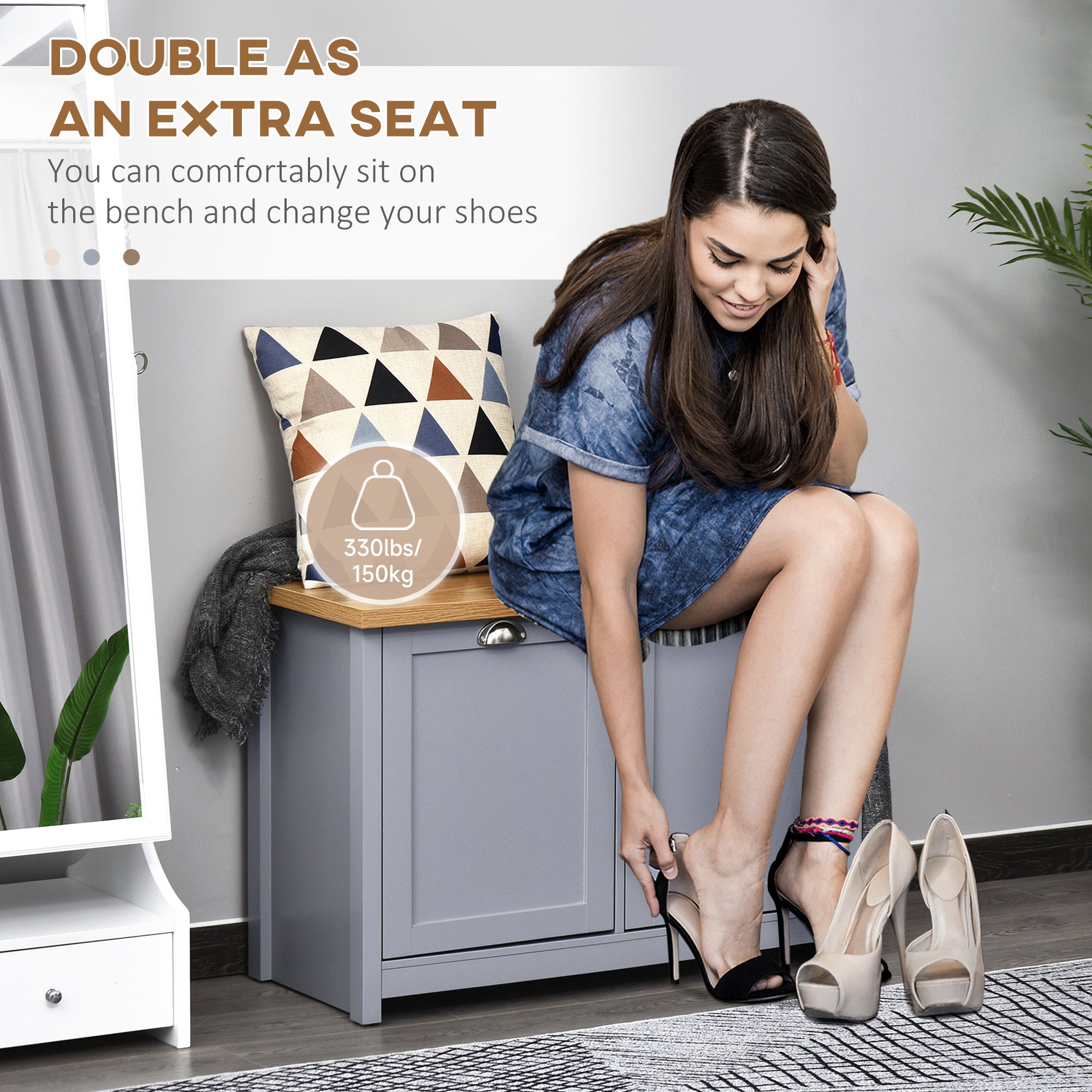 Kozy Shoe Cabinet, Modern Shoe Bench with 2 Doors for Hallway, Entryway, Grey