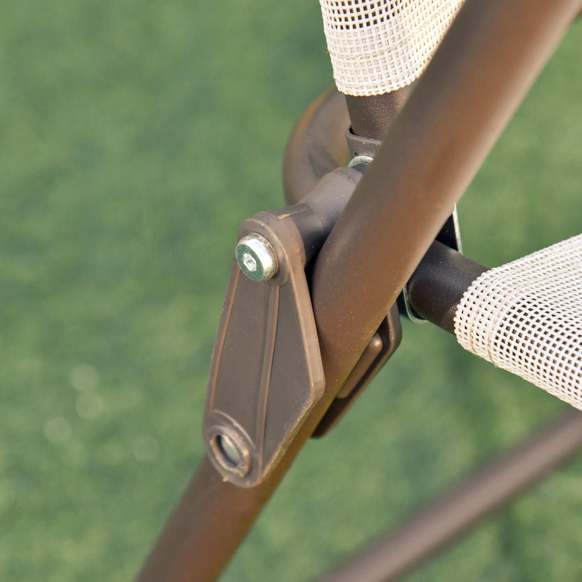 Kozy Garden Patio Texteline Folding Chairs Plus Table and Parasol Furniture Bistro Set 6 Pieces - Coffee/Cream