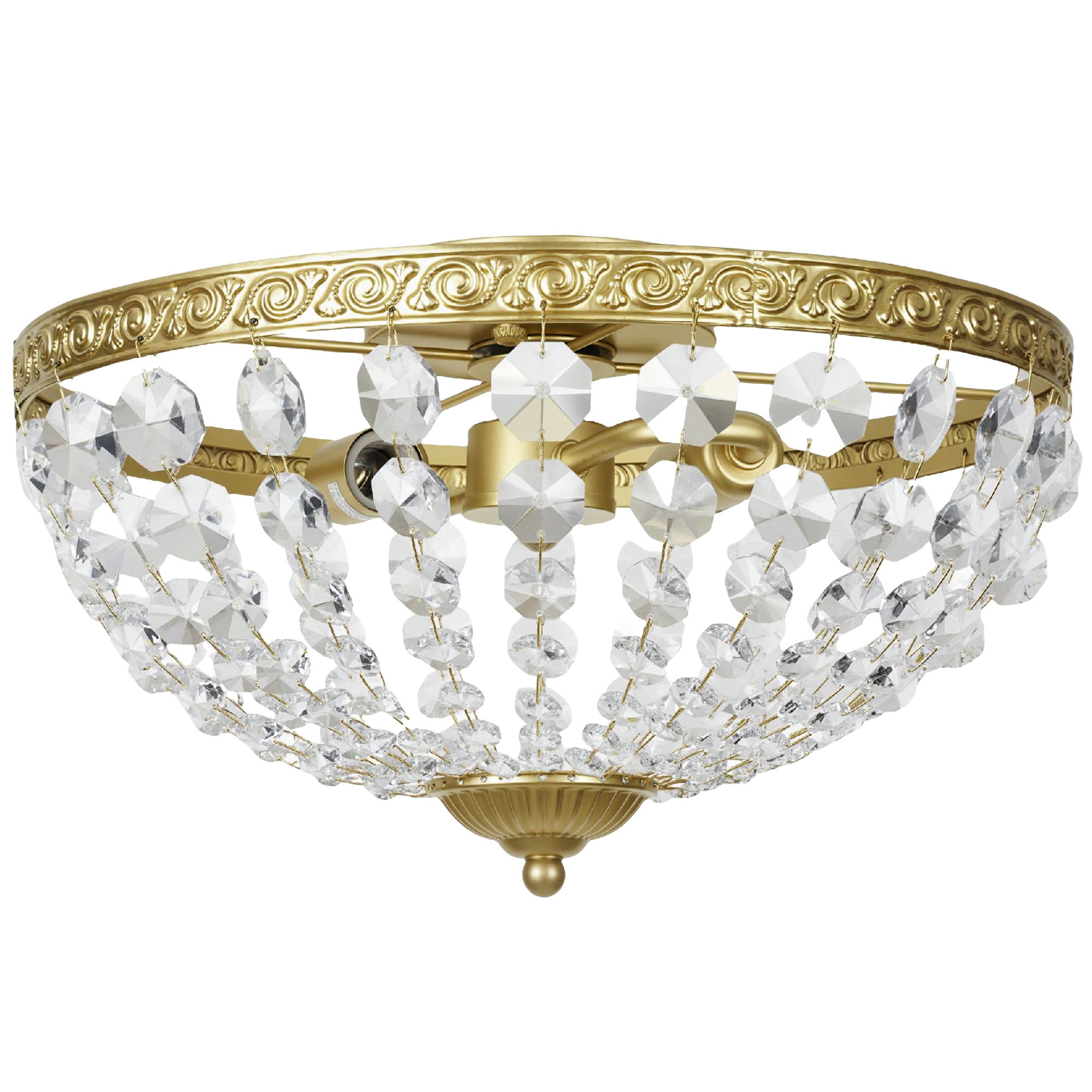 Kozy Crystal Chandelier Ceiling Light with 168 Octagonal Beads, Vintage 2-Light Flush Mount Ceiling Light for Living Room, Bedroom, Hallway, Dining Room, Gold Tone
