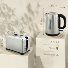 Kozy - Simple Polished Toaster and Kettle Set - Silver Tone
