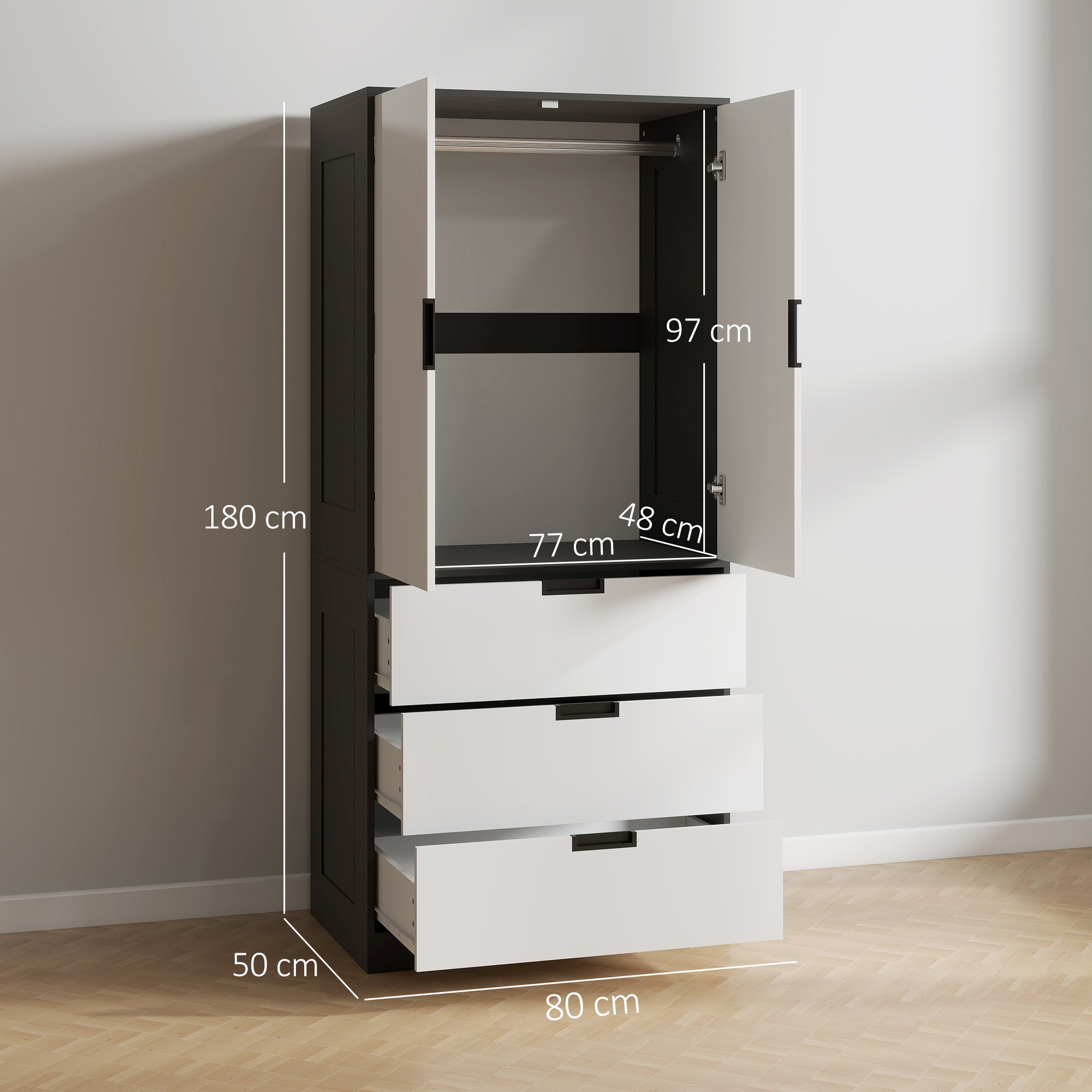 Two Door, Two Drawer Wardrobe - White/Brown