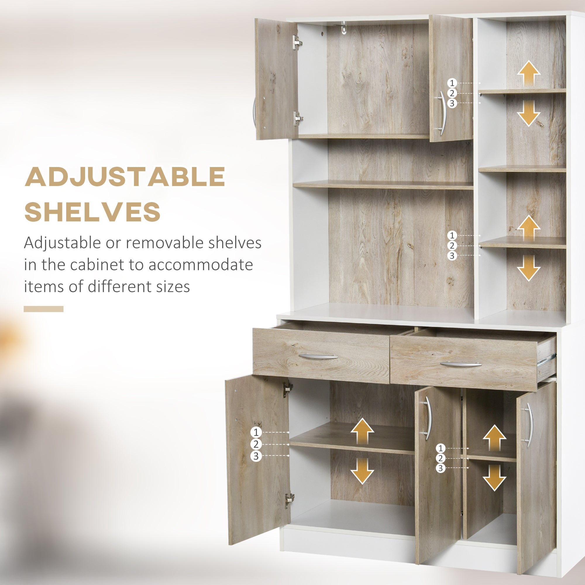 Kozy Kitchen Cupboard Sideboard Storage Cabinet Unit with Counter Top, Adjustable Shelves, Drawers for Dining Room, Living Room