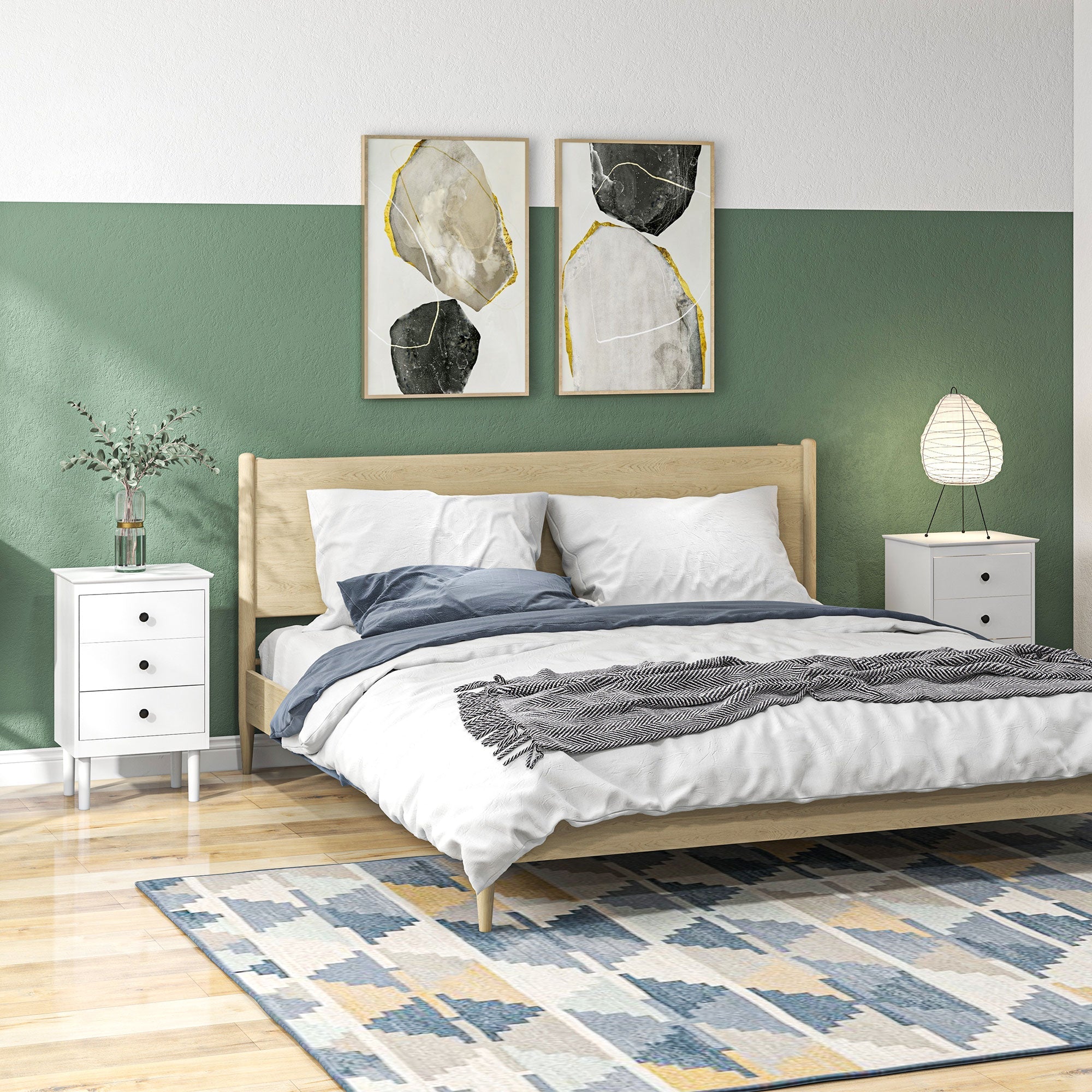 HOMCOM Bedside Table Set of 2, Modern Sofa Side Table with 3 Drawers, Nightstand for Bedroom, 40x30x64cm, White