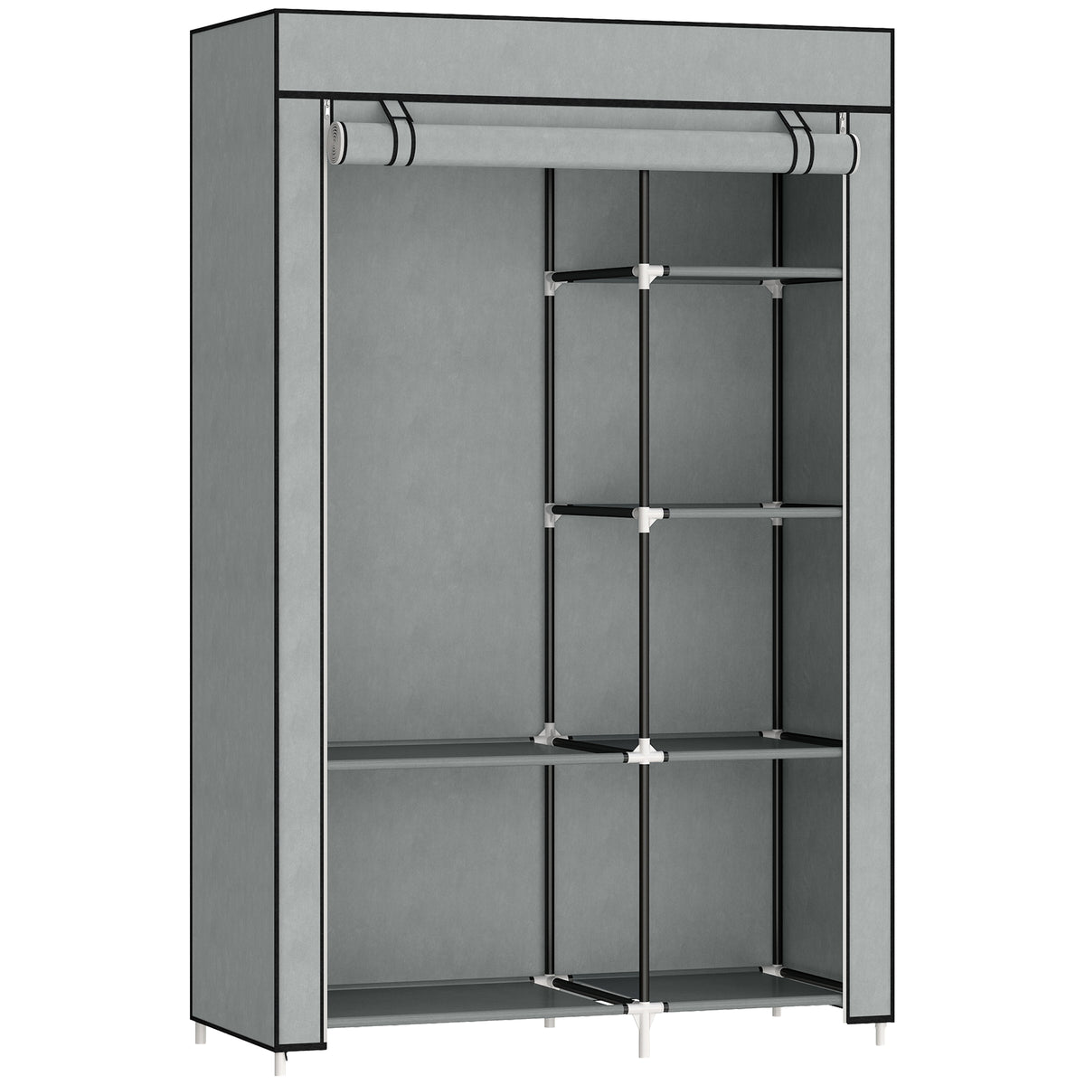 Kozy Fabric Wardrobe, Portable Wardrobe with 6 Shelves, 1 Hanging Rail, Foldable Closets, 103 x 43 x 162.5 cm, Light Grey