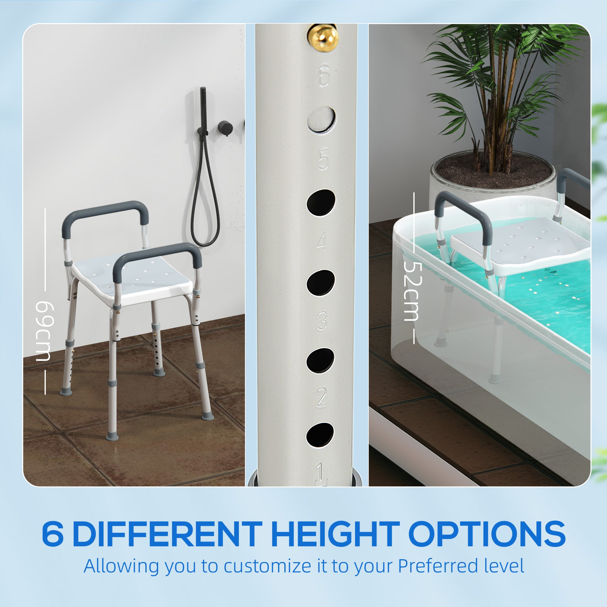 Kozy - 57-69cm Aluminium Frame Bath Seat - Light Blue