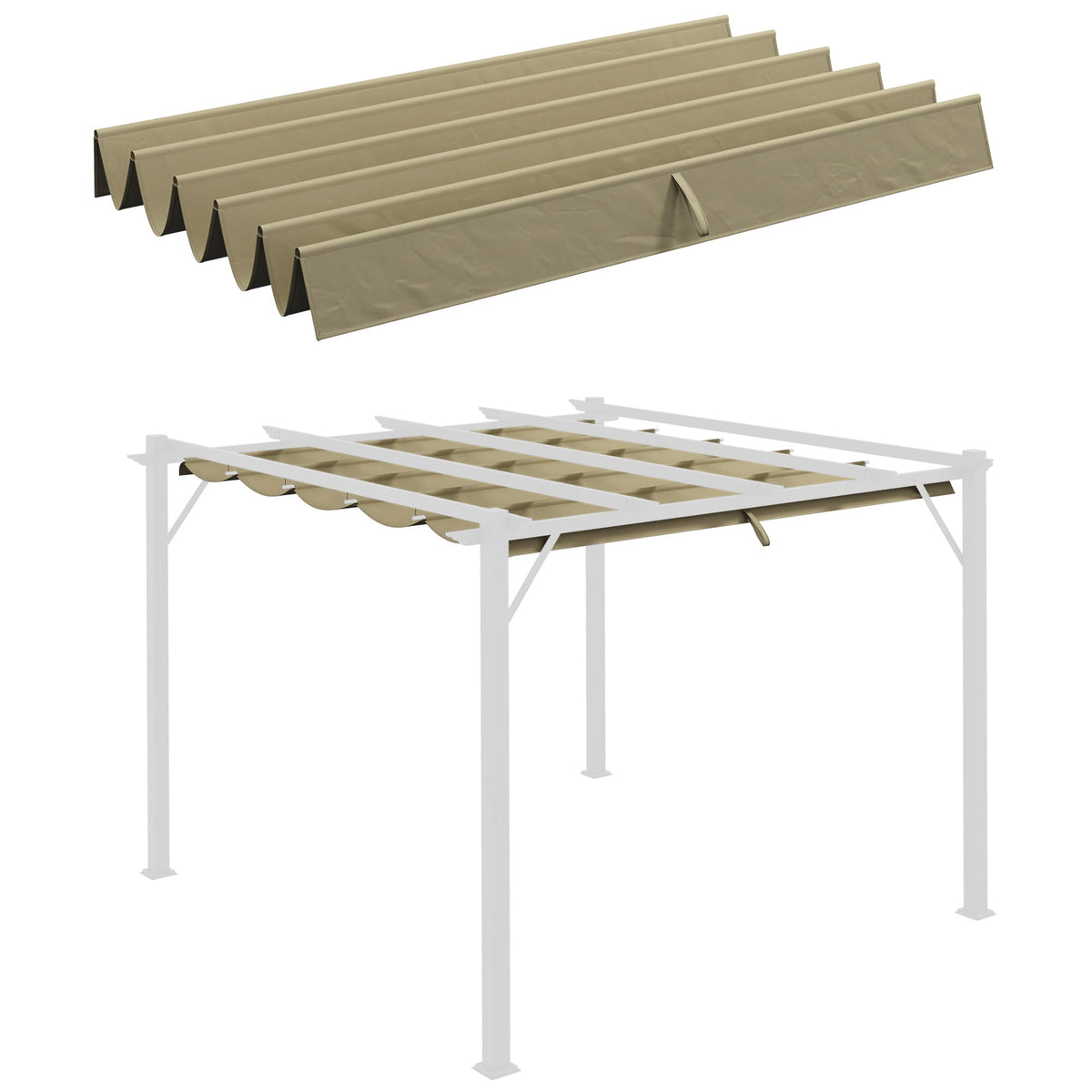 Outsunny Retractable Pergola Shade Cover, Replacement Canopy Fabric for 3 x 3 (m) Pergola, Gazebo Retractable Roof, Tan | Aosom UK