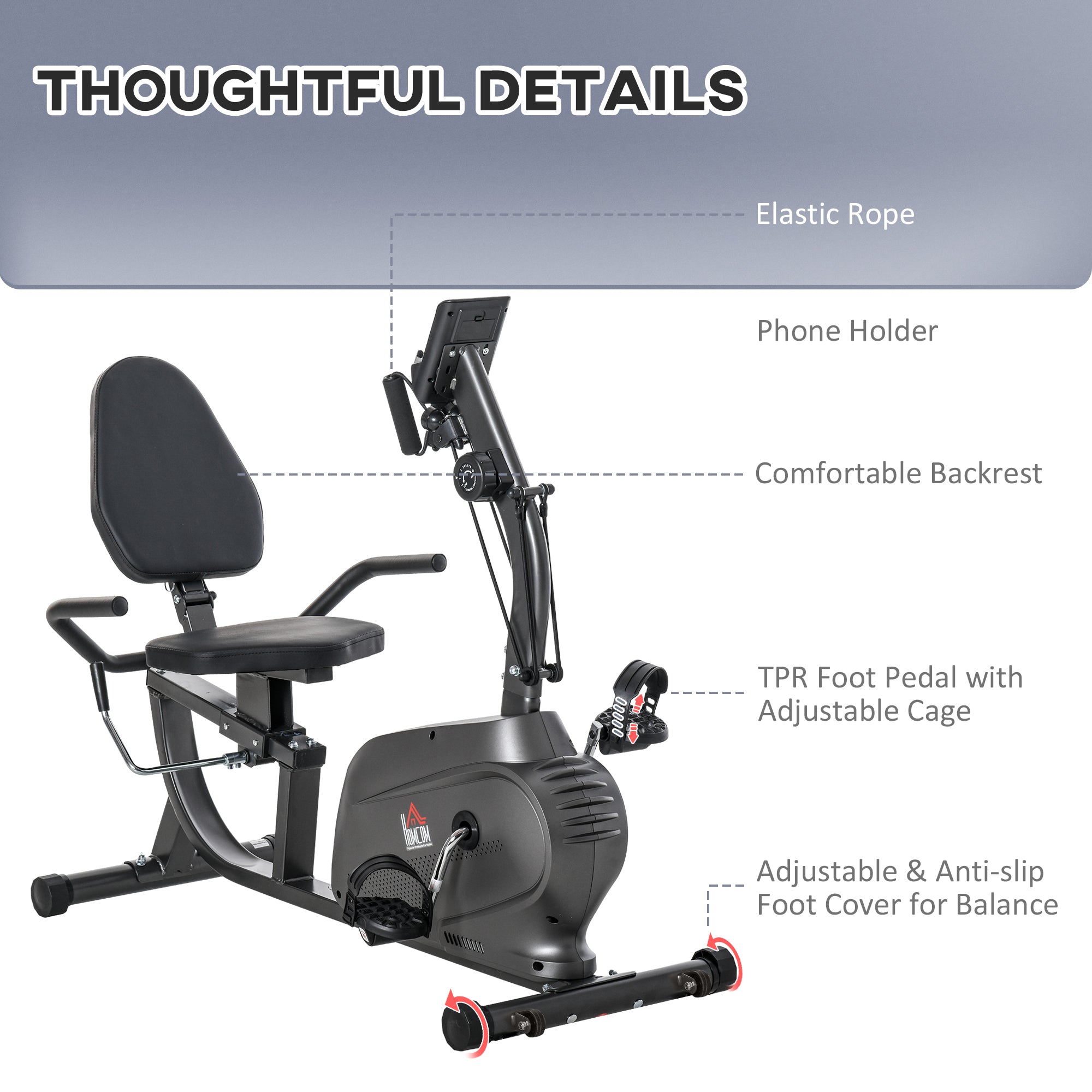 Kozy Recumbent Exercise Bike Recovery Exerciser, 8-Level Magnetic Resistance Stationary Bike with Pad Holder, LCD Monitor, for Indoor Cardio Workout, Black
