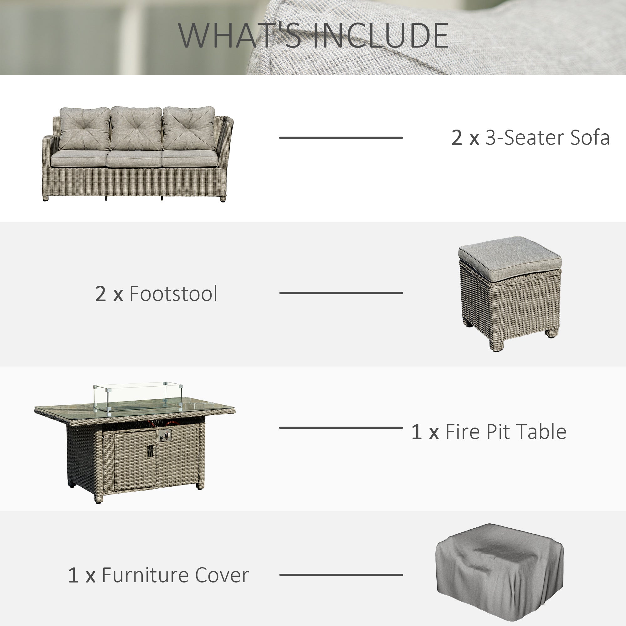 Kozy 8-Seater Outdoor PE Rattan Sofa Set Conversation Set w/ Fire Pit Table, L-Shape Sofa, Footstool and Furniture Cover