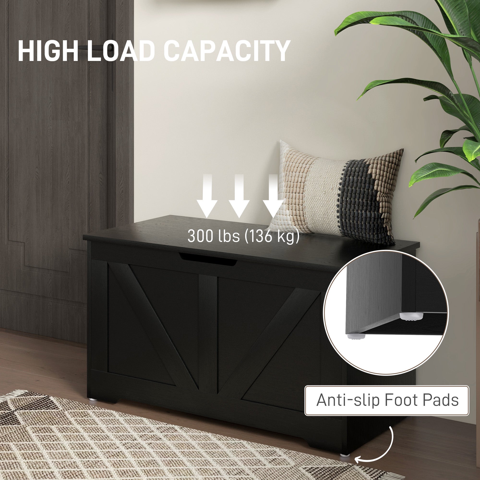 Kozy - 100L Home Storage Box, with Safety Hinges - Black Wood-Effect