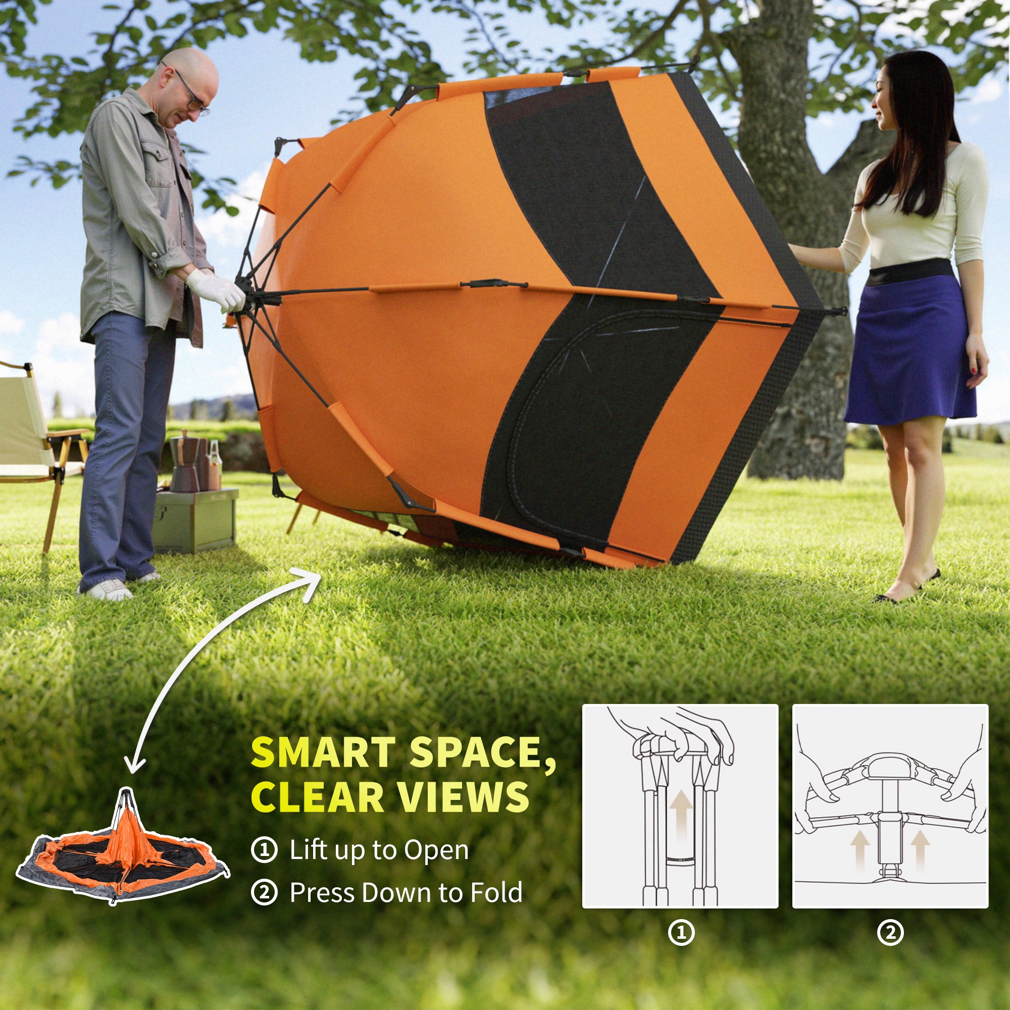 Kozy Six Man Hexagon Camping Tent with Hang Hook and Carry Bag - Orange and Blue