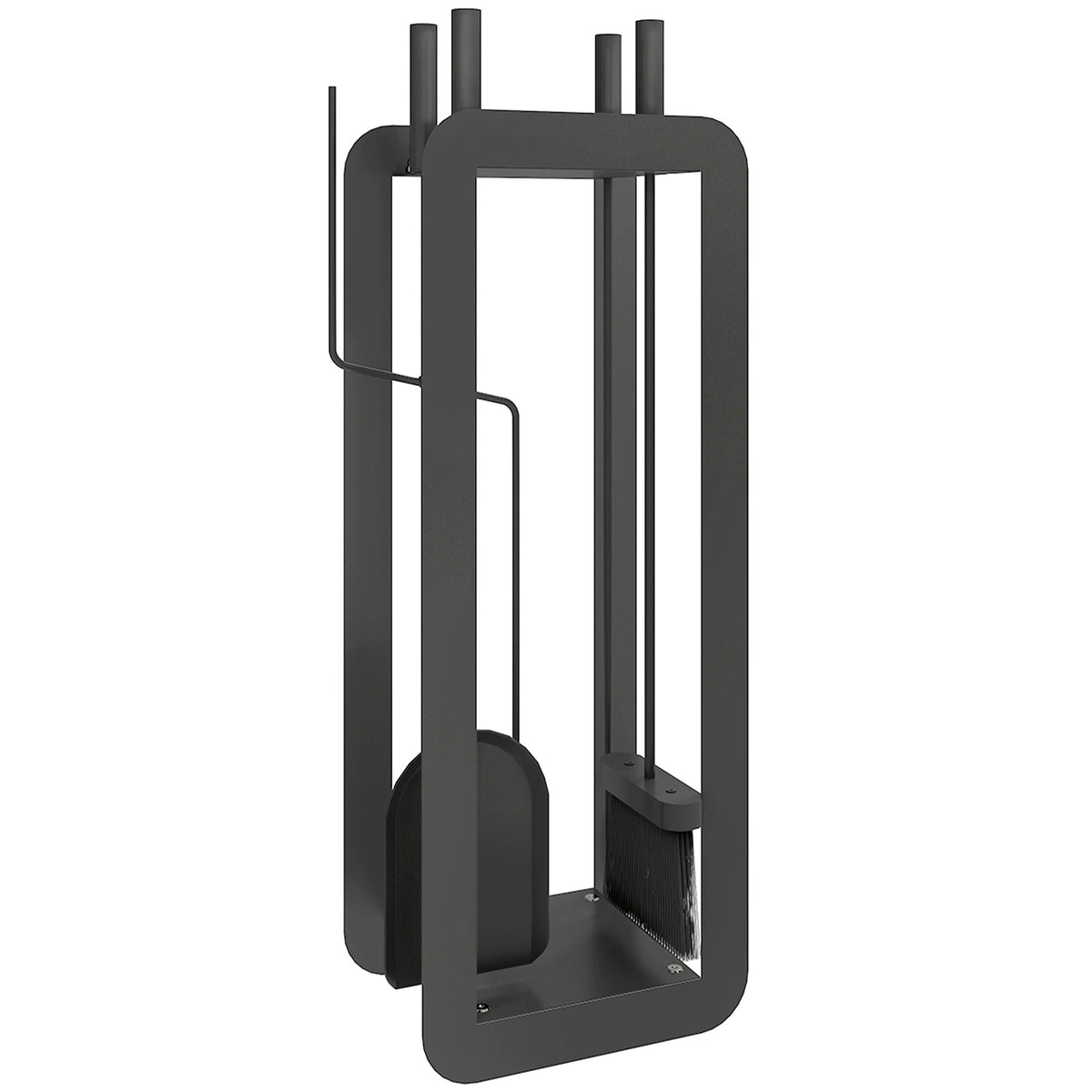 Kozy - 5 Pieces Fireplace Companion Set, Metal Fireplace Accessories Fireside Companion Set with Brush, Shovel, Poker, A Pair of Tongs, Stand, Black